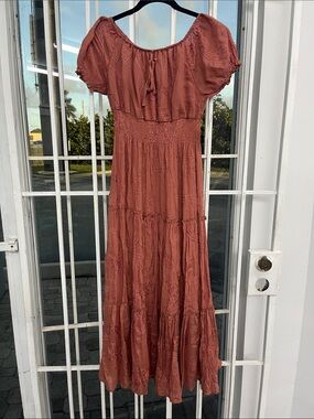 Boho Tiered Maxi Dress in Rust -